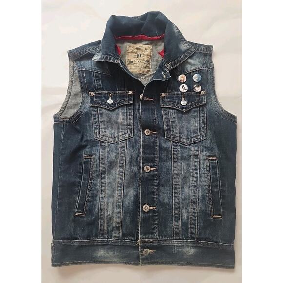 BARE FOX Denim Vest Men M Blue Retro Gorpcore Goth Cowboy Western Outdoor Y2K - Picture 1 of 11